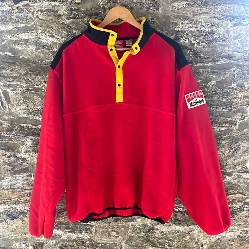 VINTAGE  1990s Rare Marlboro Ferrari Racing Fleece Pullover Quarter-Snap - Sz L